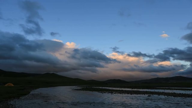 4K. Sunrise on the Ulaan river, Mongolia. Ultra HD, 4096x2304