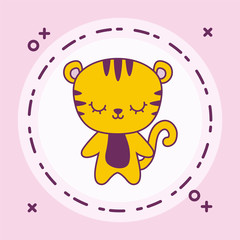 cute tiger animal with frame circular