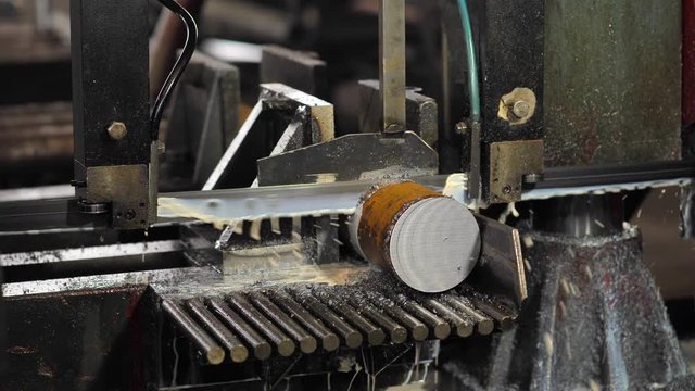 Industrial metal machining cutting process of blank detail by mechanical electrical saw