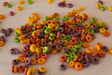 top view of colorful cereal with white background