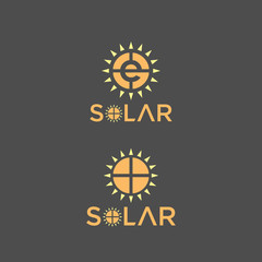 vector illustration solar logo company with sun light and letter e