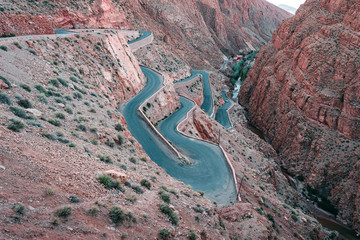 Mountain pass in Morocco, amazing road among the canyon, Tizi n'Tichka