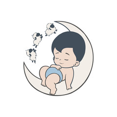 vector illustration baby moon and sheep design