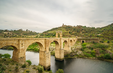 Fototapeta na wymiar The Alcantara Bridge also known as Trajan Bridge at Alcantara is a Roman bridge at Alcantara, in Extremadura, Spain.