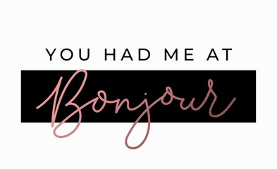 You had me at Bonjour lettering card in french. Inspirational inscription in french. Vector lettering card © mitoria