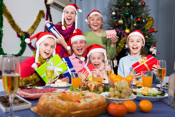 Family with New Year presents