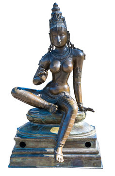 Goddess Parvati hinduism shiva wife bronze sculpture isolated on white background