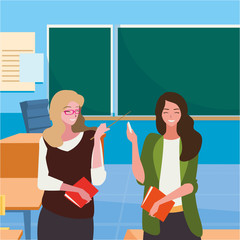 female teachers couple with in the classroom