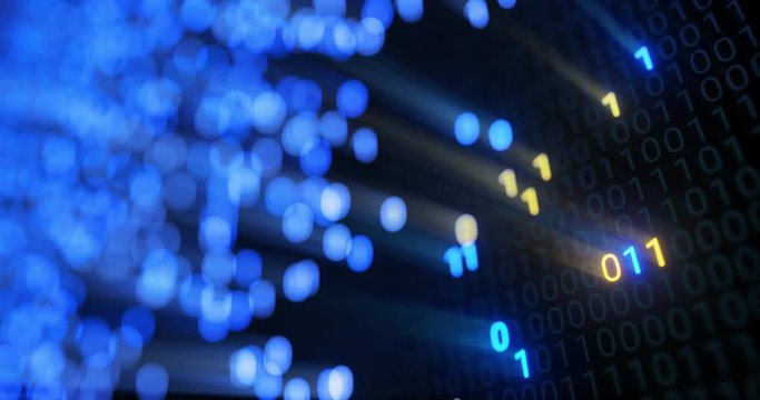 Big data cloud computing internet of things IOT AI network technology. Seamless loop 4K VJ background. Data center digital code futuristic information technology. 3D rendering