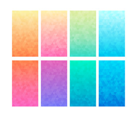 Set of colorful triangular gradients. Modern mobile app backgrounds. Vector abstract blurred smooth image.
