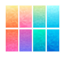 Set of colorful triangular gradients. Modern mobile app backgrounds. Vector abstract blurred smooth image.