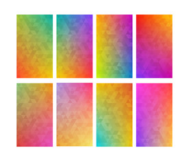Set of colorful triangular gradients. Modern mobile app backgrounds. Vector abstract blurred smooth image.