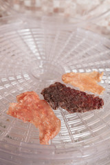 Dried Turkey meat chicken and beef on electric dryer