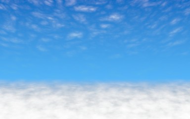 Blue sky background with white clouds. Cumulus white clouds in the clear blue sky in the morning. 3D illustration