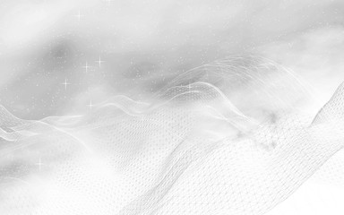 White abstract background. Hi tech network. Cyberspace grid. Outer space. Starry outer space texture. 3D illustration