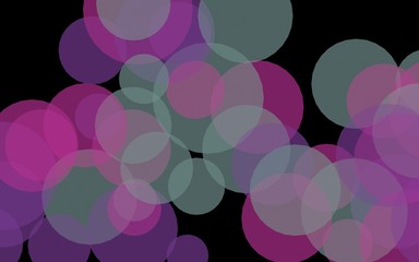 Multicolored translucent circles on a dark background. Pink tones. 3D illustration