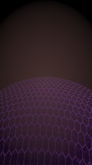 Multilayer sphere of honeycombs, purple on a dark background, social network, computer network, technology, global network. 3D illustration