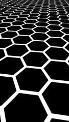 Translucent honeycomb on a gradient blue sky background. Perspective view on polygon look like honeycomb. Isometric geometry. 3D illustration