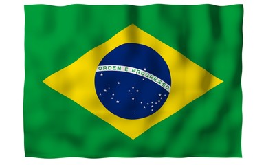 Waving flag of Brazil. Ordem e Progresso. Order and progress. Rio de Janeiro. South America. State symbol. 3d illustration