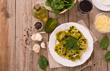 Fototapeta na wymiar Spinach ravioli with ricotta cheese filling.