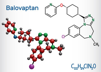 Balovaptan molecule. Is drug for the treatment of autism. Structural chemical formula and molecule model