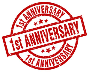 1st anniversary round red grunge stamp