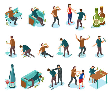 Alcoholism Isometric Icons Set 