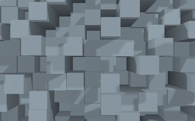 Abstract gray elegant cube geometric background. Chaotically advanced rectangular bars. 3D Rendering, 3D illustration
