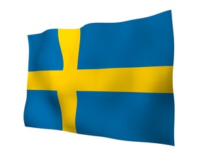 The flag of Sweden. Official state symbol of the Kingdom of Sweden. A blue field with a yellow Scandinavian cross that extends to the edges of the flag. 3d illustration