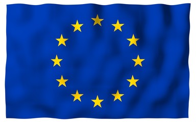 Slightly waving flag of the European Union isolated on white background, 3D rendering. Symbol of Europe. 3D illustration