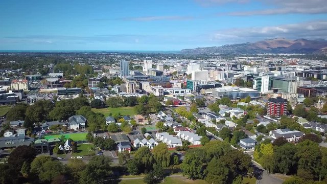 Sunny Aerial of Christchurch City in New Zealand