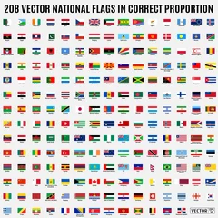 Fotobehang Vector collection of 208 national flags with detailed emblems of the world in correct proportion © D1min