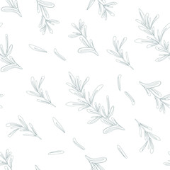 Essential oil vector seamless pattern. Thyme, rosemary, lavender, basil, citronella, pine, peppermint. Illustration