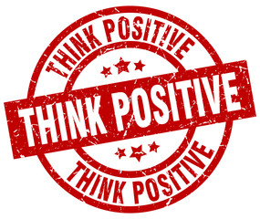 think positive round red grunge stamp