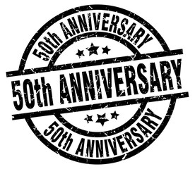 50th anniversary round grunge black stamp
