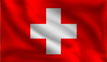 Waving Swiss flag, the flag of Switzerland, vector illustration