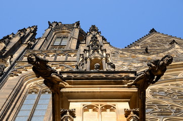 Gargoyles on the facade of St. Vitus Cathedral in Prague