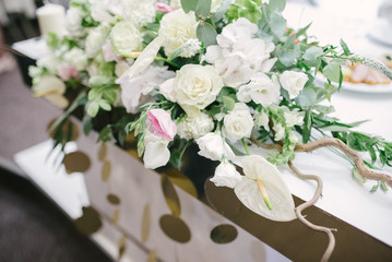 Bridal bouquet of flowers of the bride close up