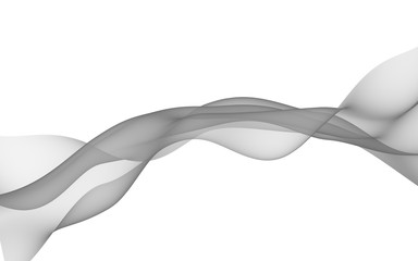 Abstract gray wave. Raster air background. Bright gray ribbon on white background. Gray scarf. Abstract gray smoke. 3D illustration