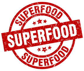 superfood round red grunge stamp