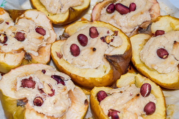 Baked apples with cottage cheese and peanuts.