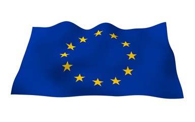 Slightly waving flag of the European Union isolated on white background, 3D rendering. Symbol of Europe. 3D illustration