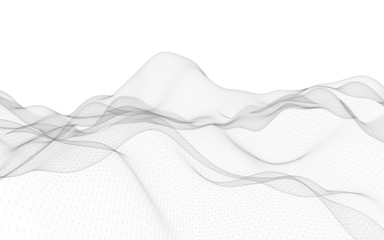 Abstract landscape on a white background. Cyberspace grid. hi tech network. 3d illustration