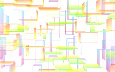 Colorful abstract digital and technology background. The pattern with repeating rectangles. 3D illustration