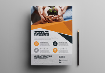 Corporate Flyer Layout with Graphic Elements and Orange Accents