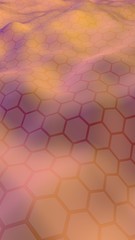 Colorful honeycomb with a gradient color on a light background. Perspective view on polygon look like honeycomb. Wavy surface. Isometric geometry. 3D illustration