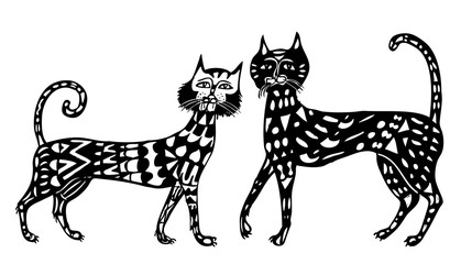 Vector drawing of the decorative cats