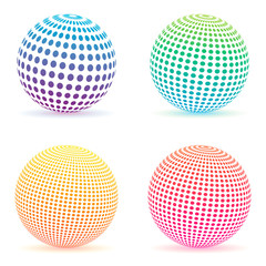 Halftone dots gradient sphere. Colorful round logo set isolated on white. Abstract vector elements for your design.