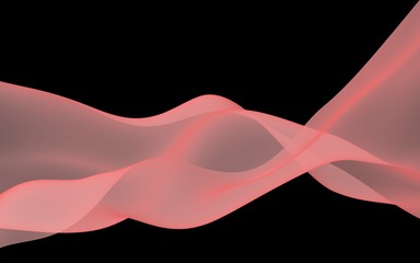 Abstract light red wave. Bright light red ribbon on dark background. Abstract red smoke. Light red scarf. Raster air background. 3D illustration