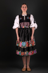 Slovak folklore. Slovakian folklore girl. Studio portrait.